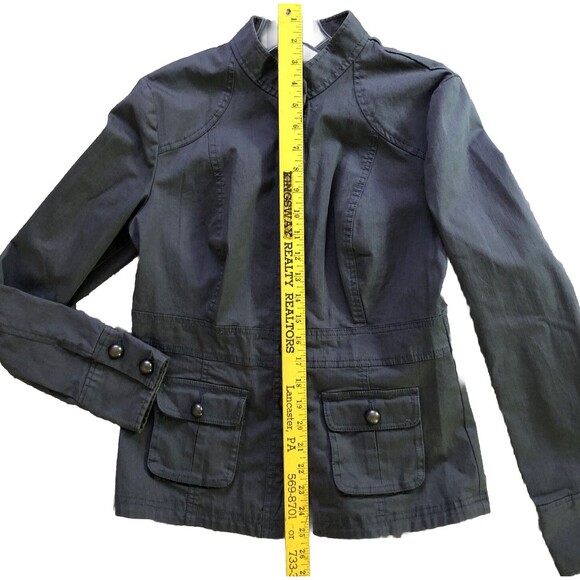 New York Company Gray Military Jacket Womens Sz 6 Y2K Utility Cotton Blazer FLAW - Picture 11 of 15